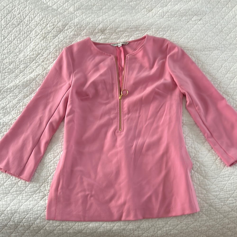 Trina Turk Versed Top Pink Small Zip Front 3/4 Sleeve - tunic